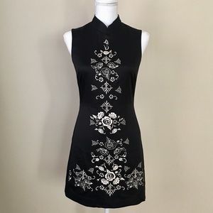Black & white embroidered mini dress